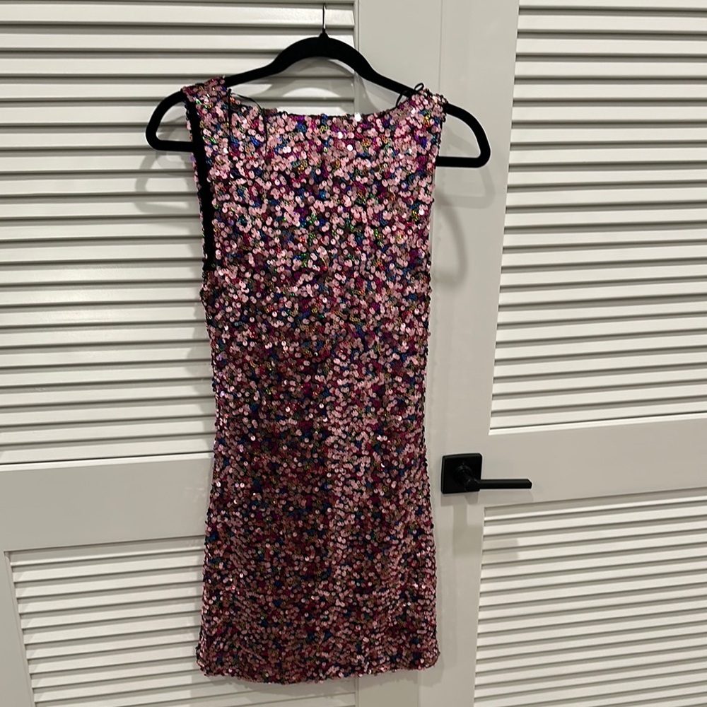 Zara Pink Sequin Short Dress Women’s Medium - Picture 3 of 5